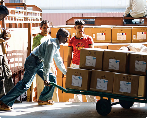 Workers loading boxes